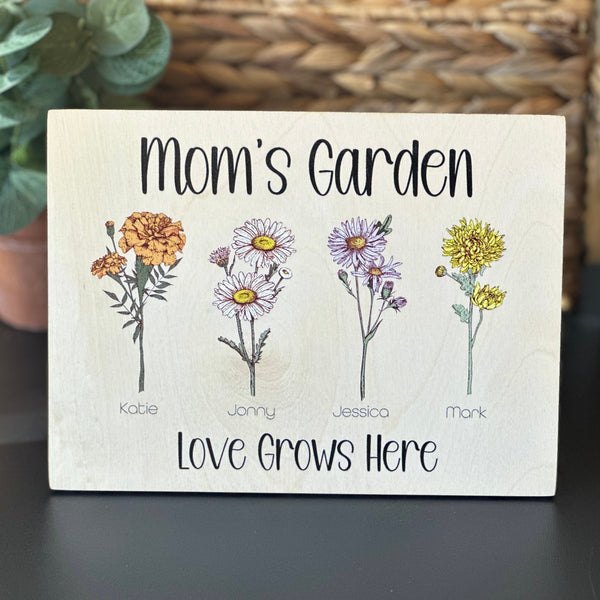 Mom Birth Flower Personalized Family Sign