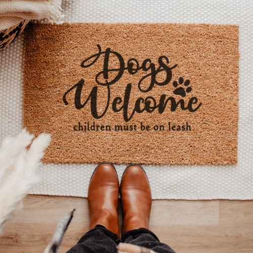 Dogs Welcome Children Must Be On Leash Door Mat