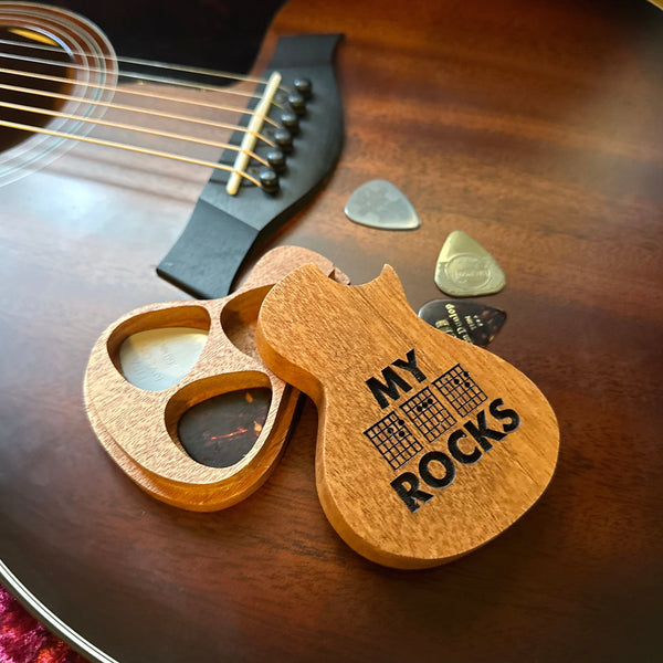 My Dad Rocks Wooden Guitar Pick Holder