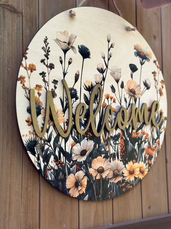 Floral Welcome Door Sign