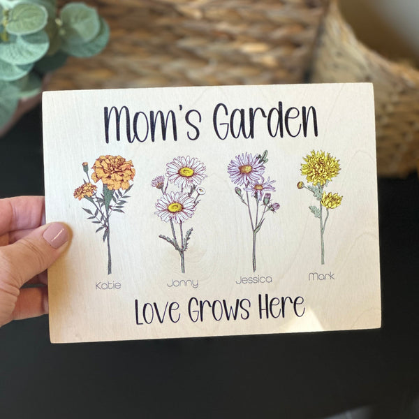 Mom Birth Flower Personalized Family Sign