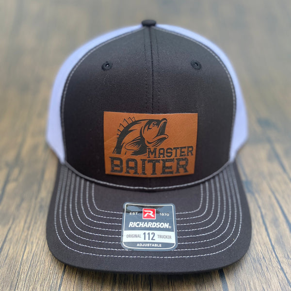 Master Baiter Funny Bass Fishing Leatherette Patch Hat Richardson 112 Trucker Hat