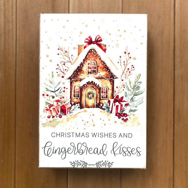 Christmas Wishes and Gingerbread Kisses Wooden Box style sign