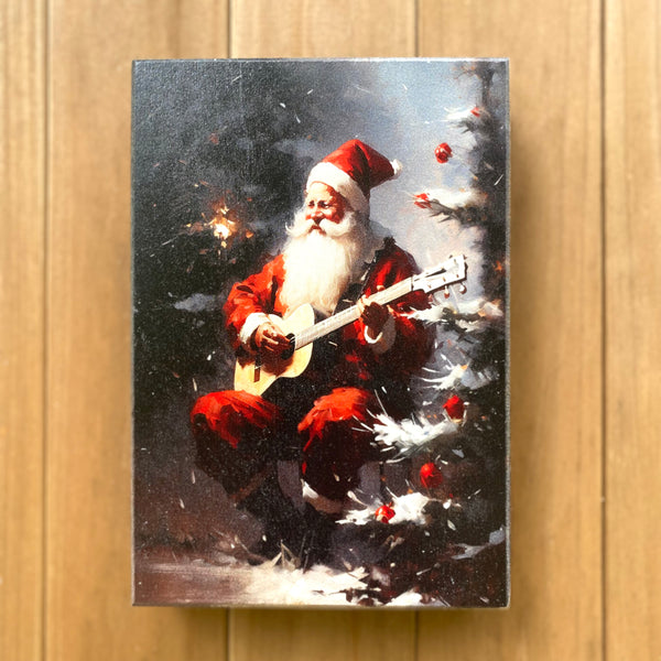 Santa Playing Guitar Wooden Box style sign