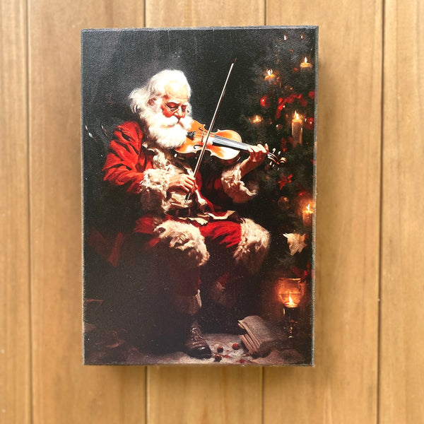 Santa Playing Violin Wooden Box style sign