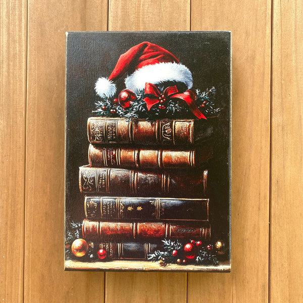 Stack of Books Christmas Theme Wooden Box style sign