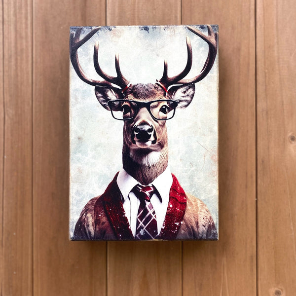 Deer with Glasses Portrait Wooden Box style sign