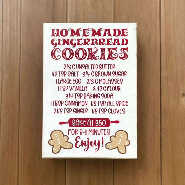 Gingerbread Cookie Recipe Wooden Box style sign