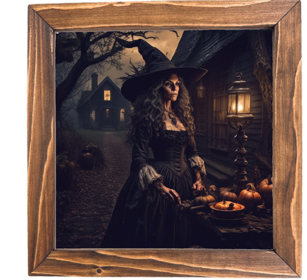 Colonial Witch Halloween PRINTED FRAMED SIGN