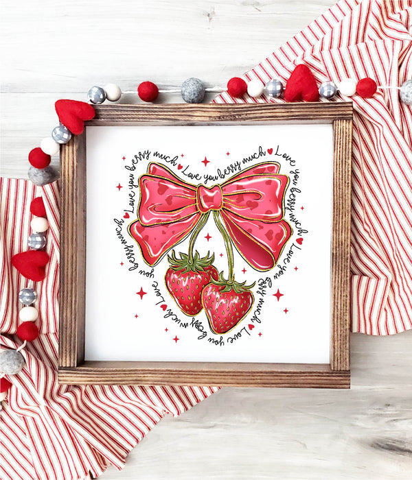 Valentine Bow with Strawberries Framed Sign