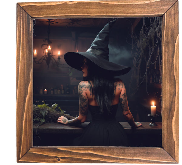 Tattooed Witch in Bar Framed Sign