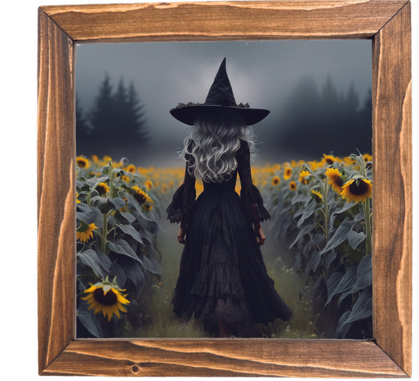 Witch in Sunflower Field Sign