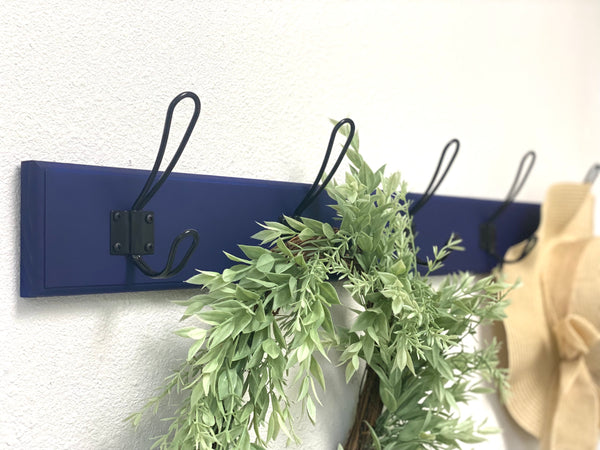 Painted Farmhouse style coat rack for entryway/mudroom - made from solid wood and metal hooks with 3.5" tall backboard