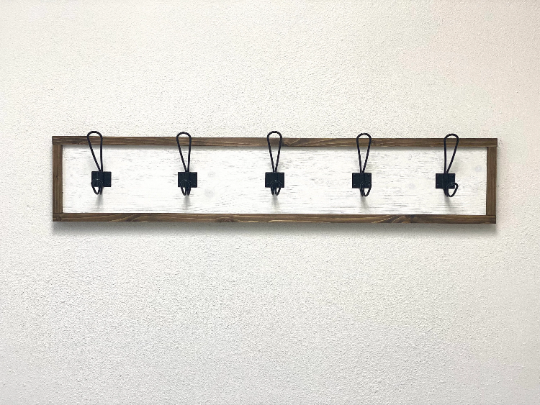 Framed Barn Wood Distressed Farmhouse Style Coat Rack for Entryway, Mudroom, Bathroom