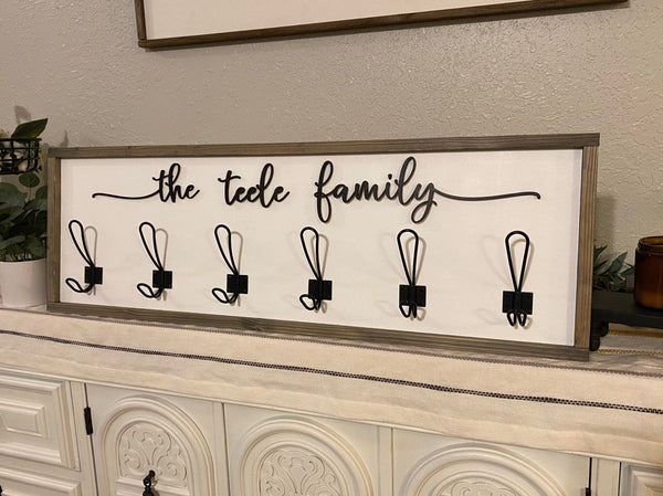 Personalized Family Name Coat Hook for Entryway/Mudroom with Your Family Name 3D Wood Cutout