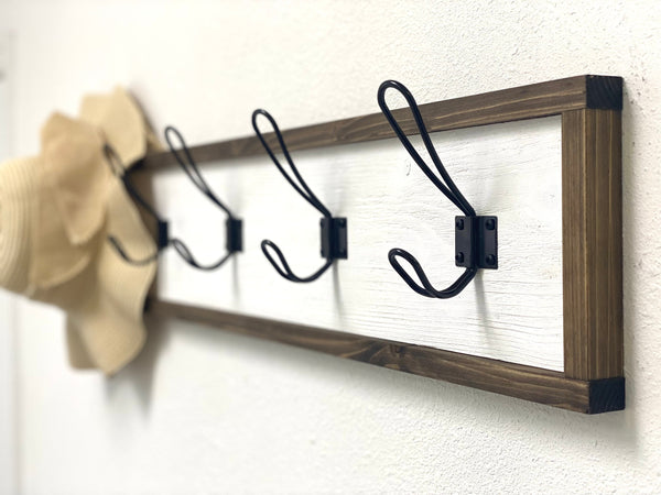 Framed Barn Wood Distressed Farmhouse Style Coat Rack for Entryway, Mudroom, Bathroom