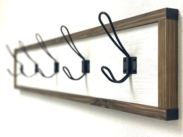 Framed Barn Wood Distressed Farmhouse Style Coat Rack for Entryway, Mudroom, Bathroom