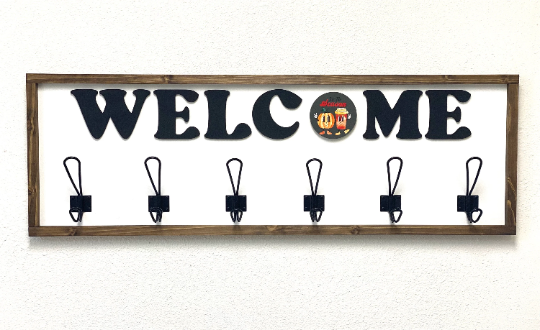 Interchangeable Welcome Sign -Entryway Coat Rack with 9 Inserts and 3D Word Cutout with Metal Hook